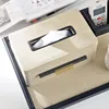 Leather Storage Tray Creative Gold Plated Rectangle Office Desktop Ornament Western Restaurant Tissue Box Modern Home Decoration 2