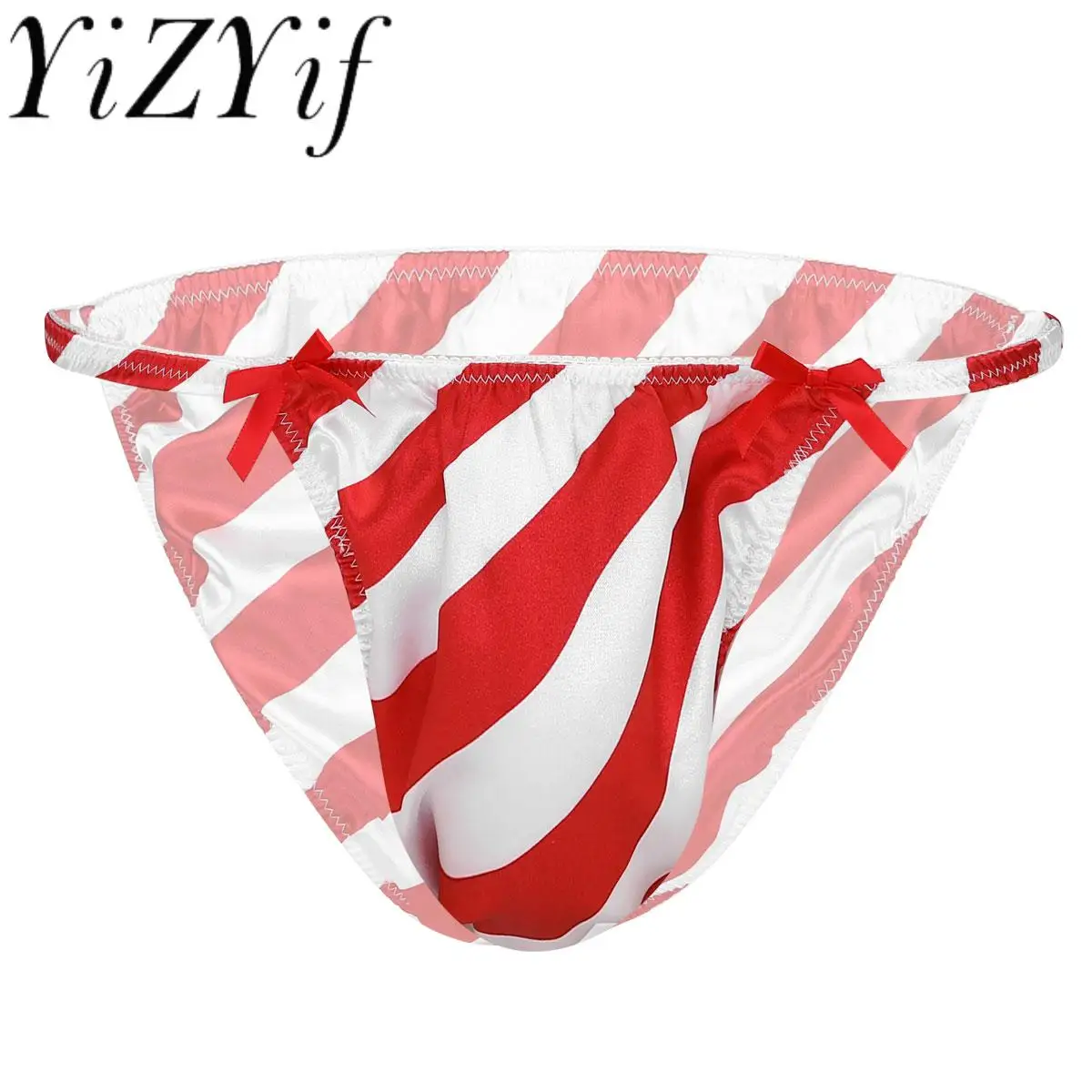 

Мужские атласные красно-белые полосатые рождественские трусы-бикини с Сантой, Трусы-стринги с низкой посадкой, рождественские праздничные стринги