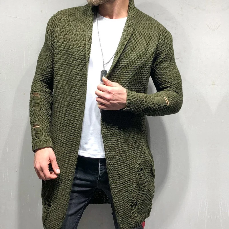 2021 New Men's Cardigan Male High Street Slim Fit Long Cardigans Outerwear Solid Color Knitted Sweater Coat 3XL golf jacket