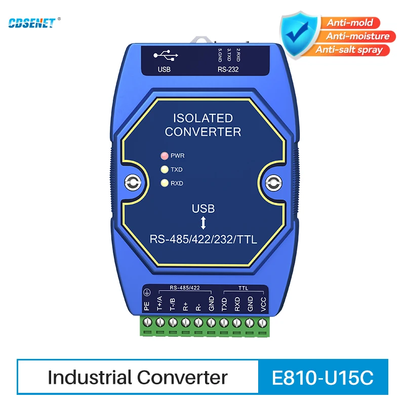 USB To RS485 RS422 RS232 TTL Industrial Converter CDSENET E810-U15C CH340 Power Signal Isolation Type-C 3.5V/5V TTL
