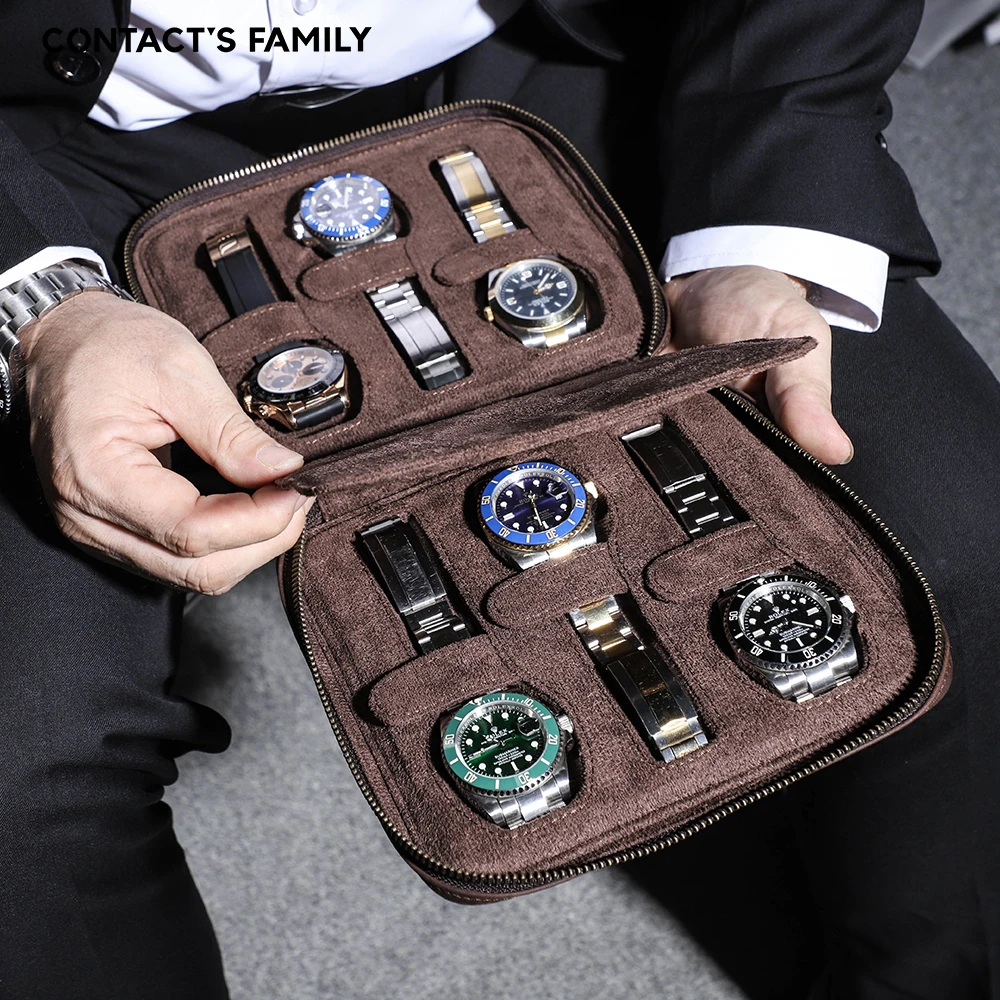 2/4/6/8 Slots Watch Storage Box Carry Case Watch Display Organizer Box Holder Display Genuine Leather Zipper Case