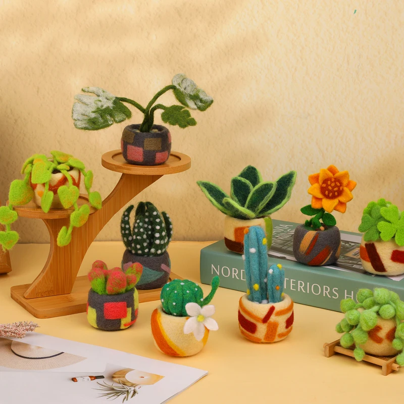 MIUSIE Plant Pot Needle Felting Starter Kit Felting Kits Basic Felt Tools and Instructions DIY Craft Plant Decor Present