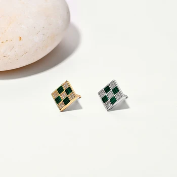 MINTYBOX S925 Silver Malachite Moissanite Stud Earrings for Women Geometry Lab Diamond Earring Luxury Wedding Fine Jewelry 3