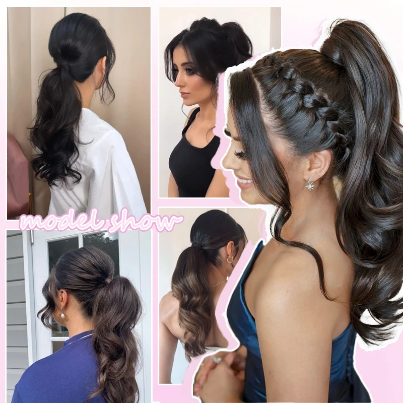 Wavy Hair Ponytail Hairpiece Synthetic Hair Extensions Wig with Rubber Band Black Brown Ponytail Wig for Women Daily Party Use