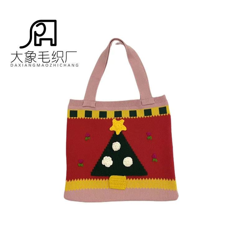 Women Knitted HandBag Hand Knitted Christmas Gifts Beach Bag Casual Shopping Bag Lightweight Shoulder Tote Woven Wrist Pouch