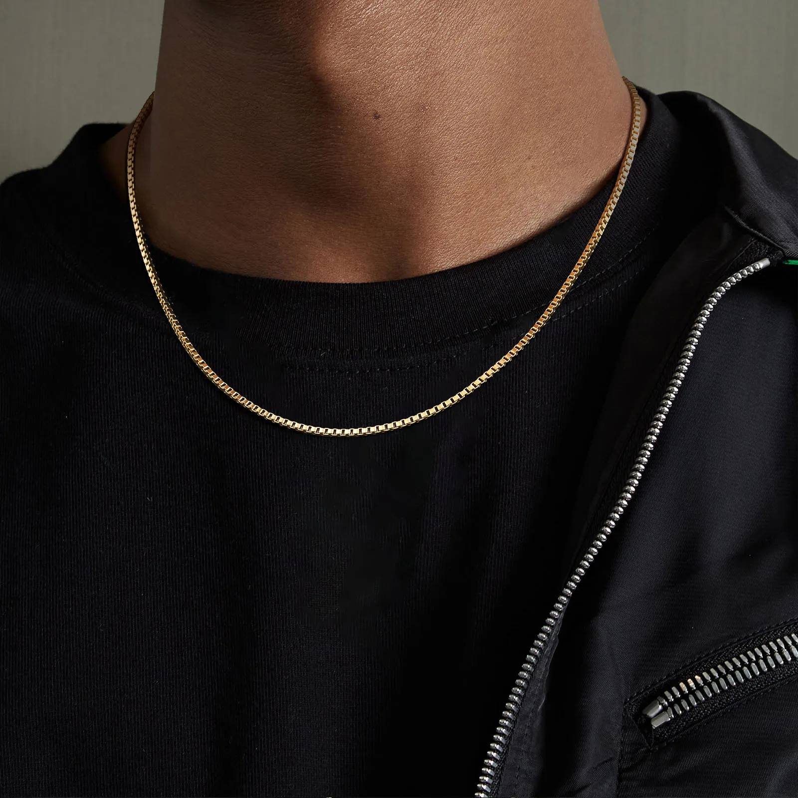 Dünne quadratische Box-Kettenhalsketten für Männer und Frauen, 2 mm goldfarbene Edelstahl-Kettenglieder, Halsbänder, einfache Halsband-Schmuckgeschenke