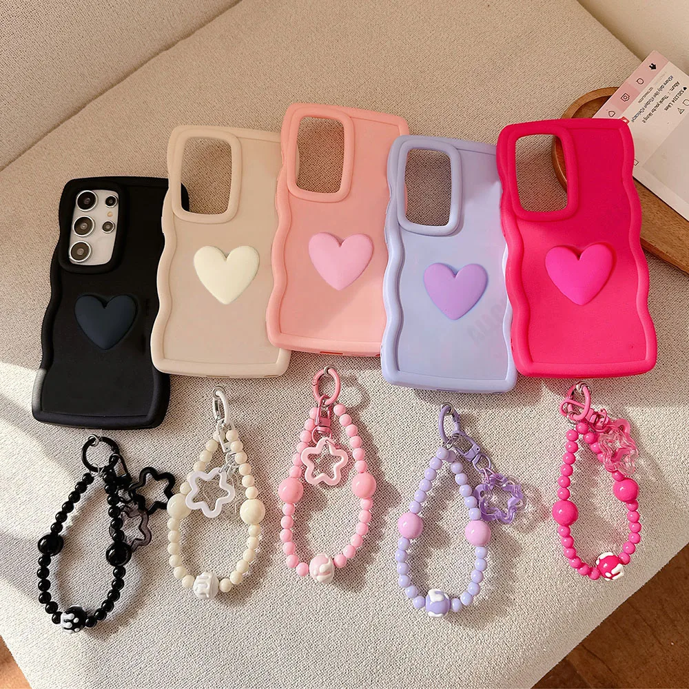 New 3D Love Heart Wave Phone Case with Bracelet