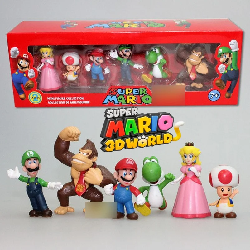 Super Mario Bros 6 Pz/Set Pvc Action Figure Giocattoli Bambole Modello Set Luigi Yoshi Donkey Kong Fungo Per Bambini Modello Di Compleanno Regali