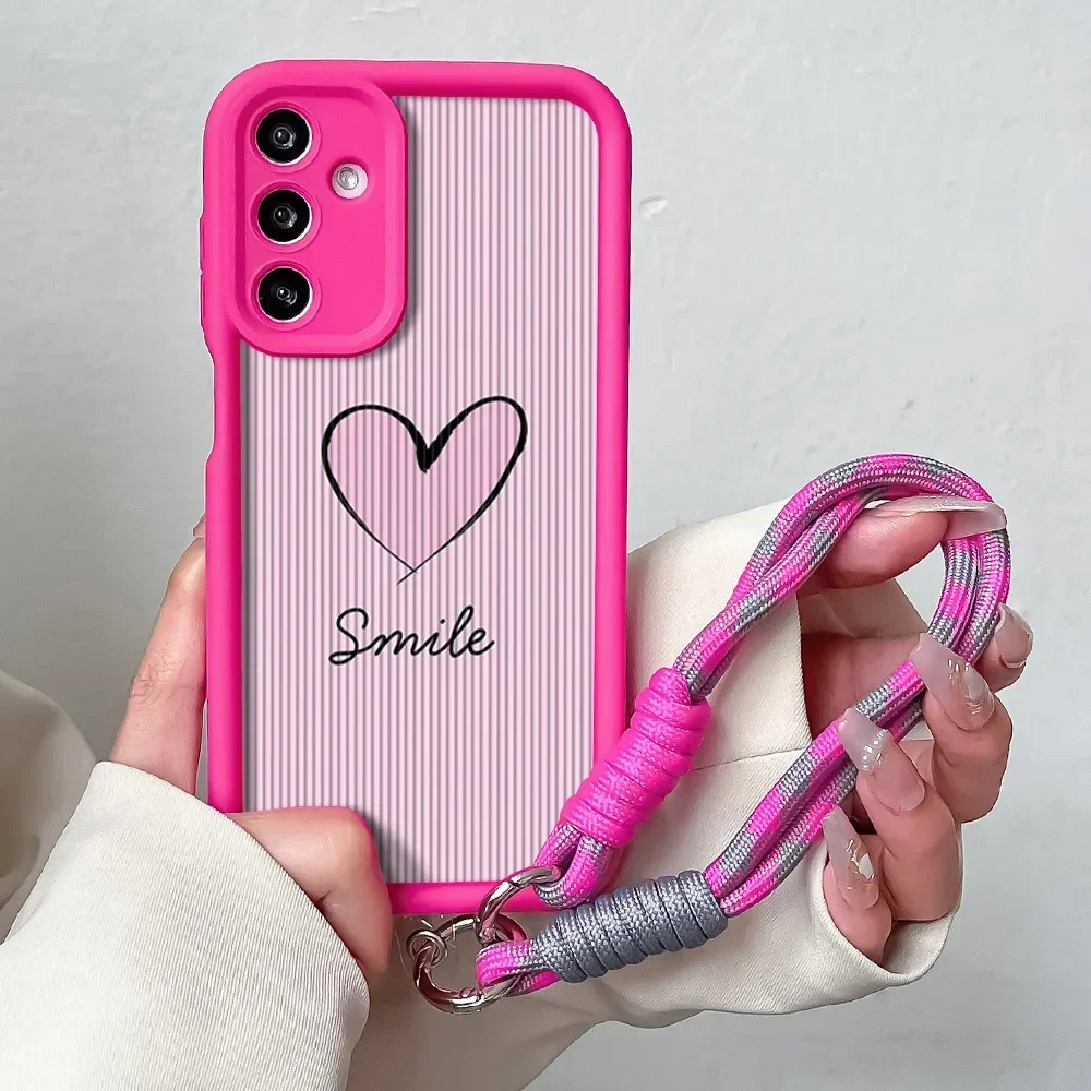 Love Heart Wrist Chain Lanyard Phone Case with Hang Strap Cover
