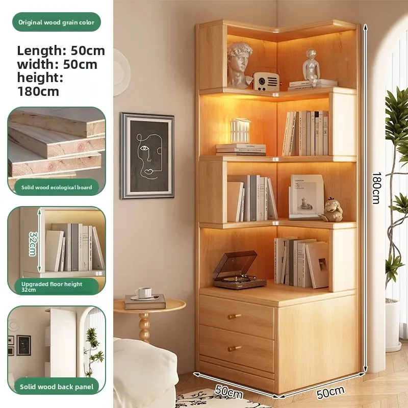 Modern Corner Bookshelf for Living Room Furniture 180cm Tall Storage Rack Display Shelf with Drawer/No Drawer No LED Light - Image 5