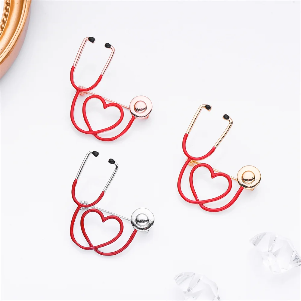 

Harong Classic Stethoscope Brooch Trendy Love Shaped Metal Enamel Pin Lapel Hat Bag Badge Collections Fashion Jewelry