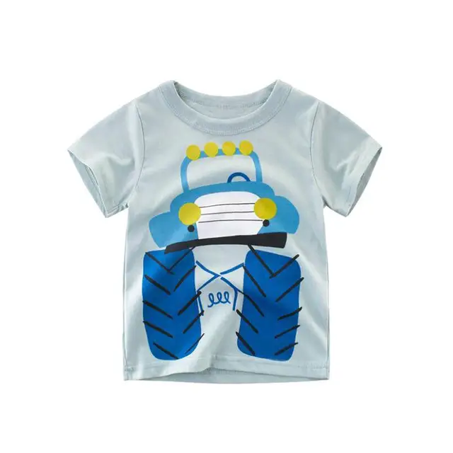 Boys Dinosaur T-shirts Cartoon Printed Girls Tees Children Tops Short-sleeve Clothes for Summer Kids Outfits Blue car