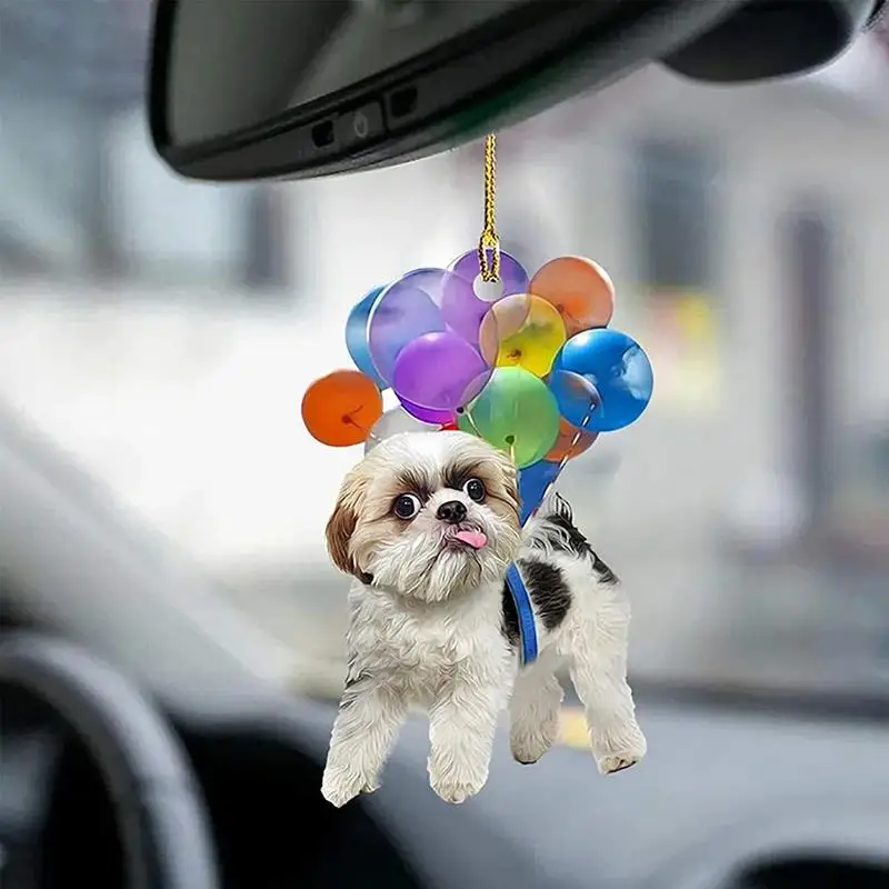 

Automobiles Rearview Mirror Decor Hanging Cute Dog Ornament Colorful Balloon Puppy Car Pendant T Acrylic Car Hanging Ornament
