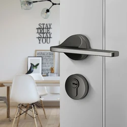 Indoor Bedroom Room Lock Black Split Zinc Alloy Hand Minimalist Magnetic Suction Mute Door Intercom Door Handles Security