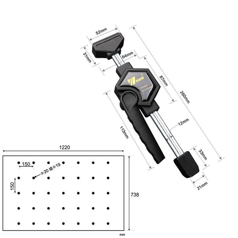 Woodworking Desktop Clip Adjustable Frame Woodworking Fast Fixed Clip Clamp Fixture for Woodworking Benches 19/20MM Hole Tool