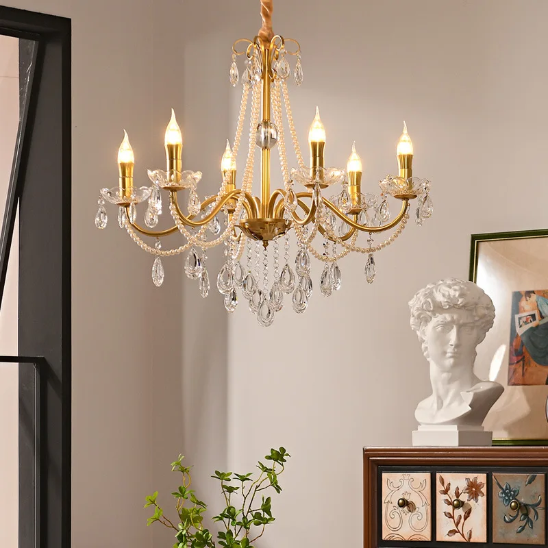 American Chandelier Crystal Living Room Lamp Retro Wrought Iron Simple Creative Country Style Bedroom Dining Room Lamp  Lamp