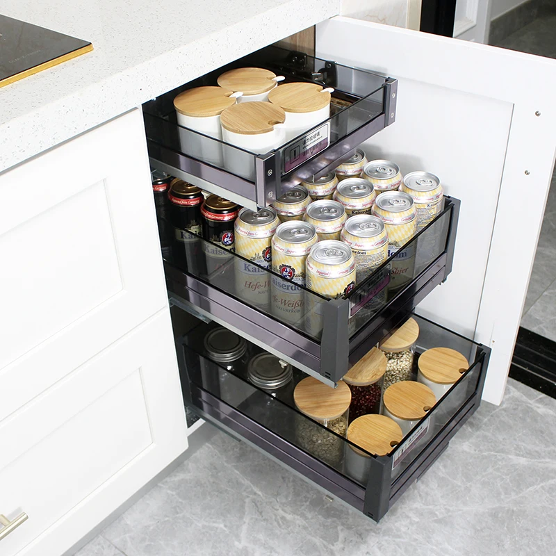 

Drawer Kitchen Seasoning Cabinet Bowl Basket Pull Basket Tools Basket Pot Dish Rack Storage Divider Seasoning