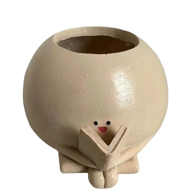 

Smiling Face Flower Planters Garden Pot Smiling Face Succulent Sitting Reading Books Shape Flower Planters Resin Flower Planter