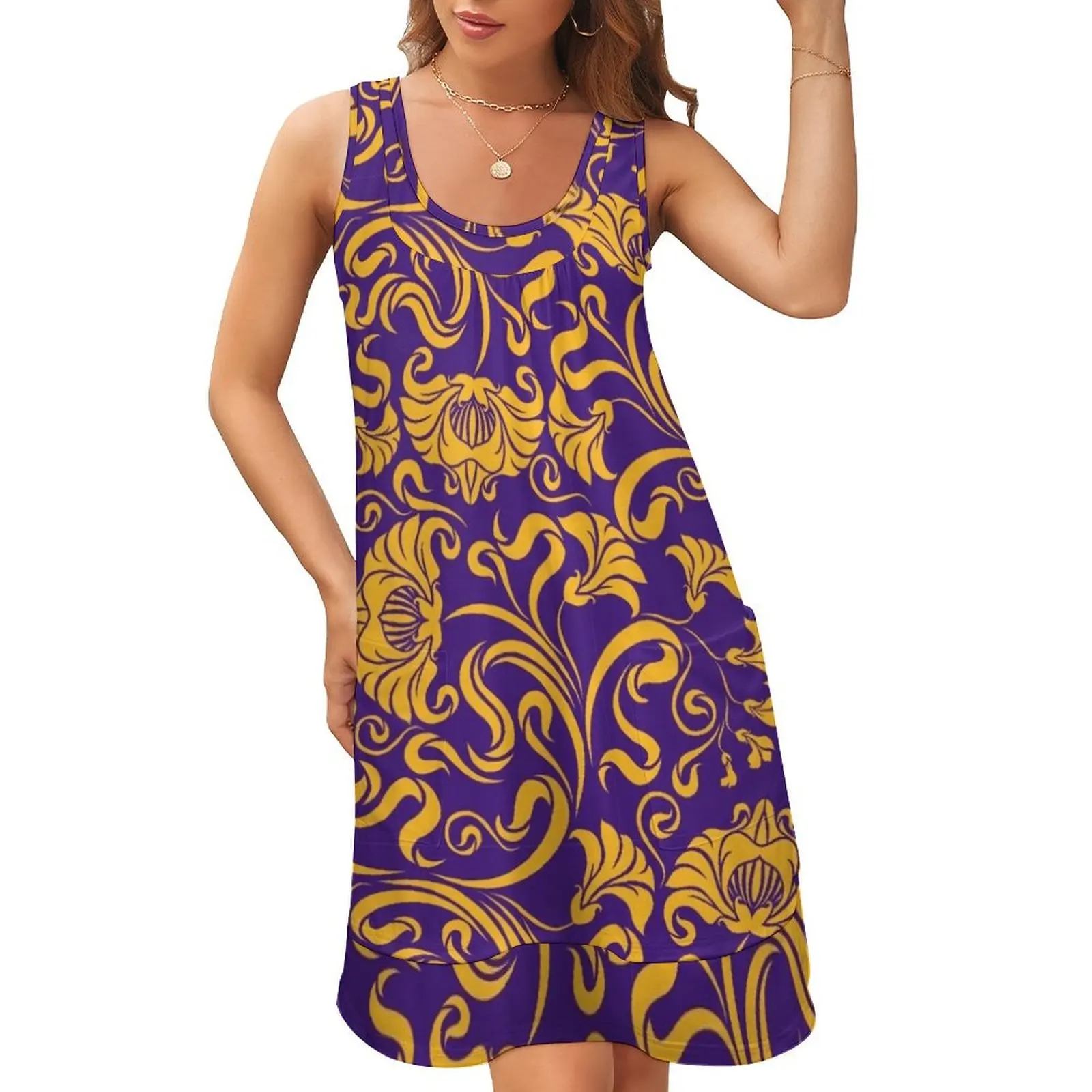 

Baton Rouge - Floral Reversed Sleeveless U-Neck Fake Two Piece Dress african dresses for woman summer dress woman 2024