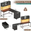Corner Computer Desk, Reversible L Shaped Computer Desk with Fabric Drawers and Power Outlet, Gaming Desk with Led Lights, Hutc 4
