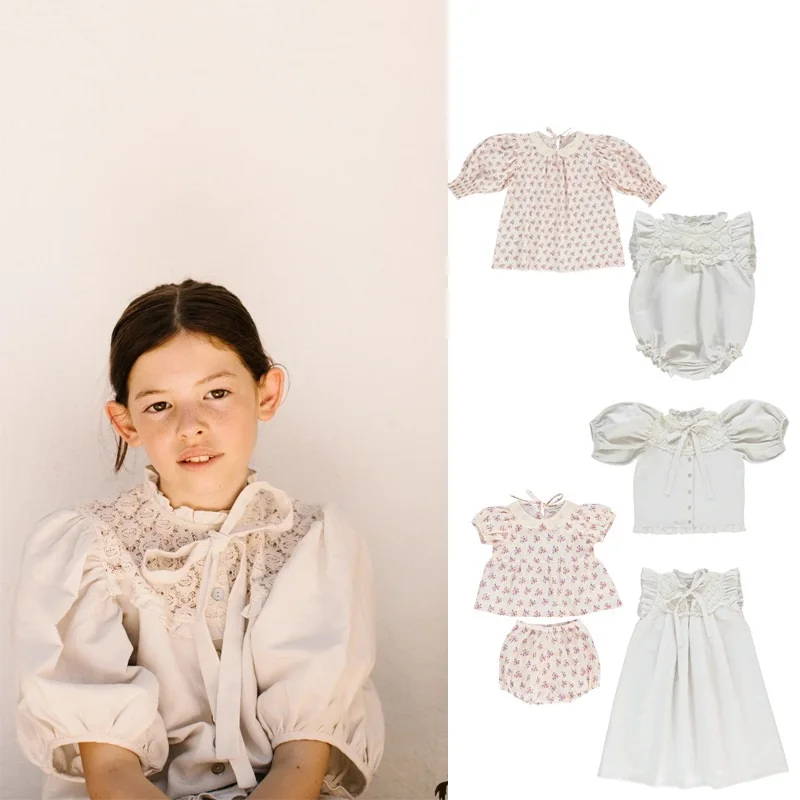 

Girls Dress 2023 Summer White Lace Dresses Girl Baby Short Sleeve Lace Rompers Designer Baby Infant Clothes One-piece Vestidos