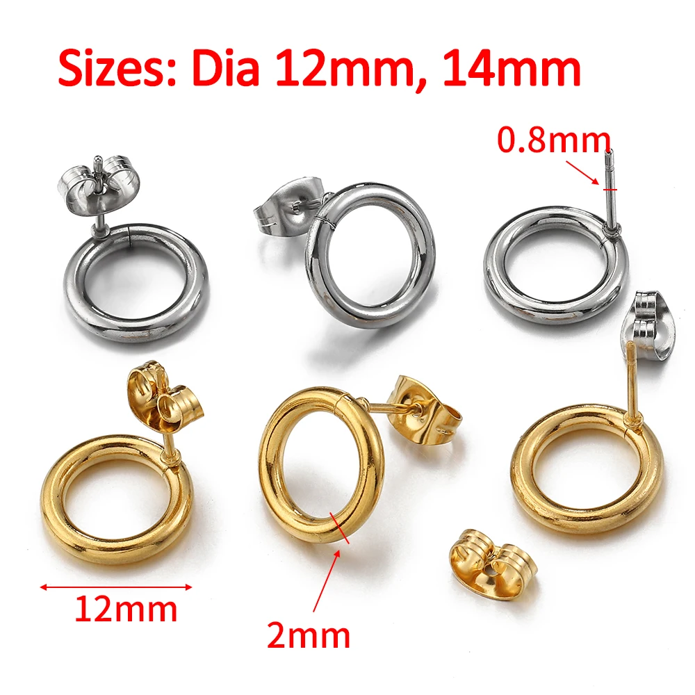 10 Stück Edelstahl Kreis Ohrstecker Ohrring Post Gold Farbe Runde Schleife Ohrringe Basis für hypoallergene Schmuckherstellung DIY – Detail 3