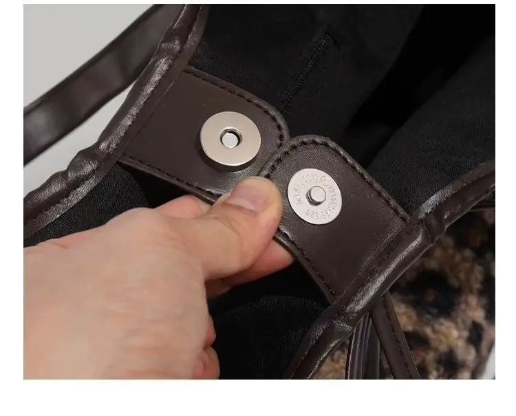 JIAERDI Vintage Plush Leopard Print Bucket Bag Women Sweet Cool Hot Girls Bow Y2k Handbag Female Retro Underarm Bag Aesthetic