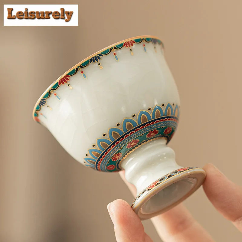 70ml Ru Kiln Dunhuang High Foot Teacup Aesthetic Tea Bowl Jug Tea-tasting Smelling Cup Chazhan Master Cups Drinkware Collection