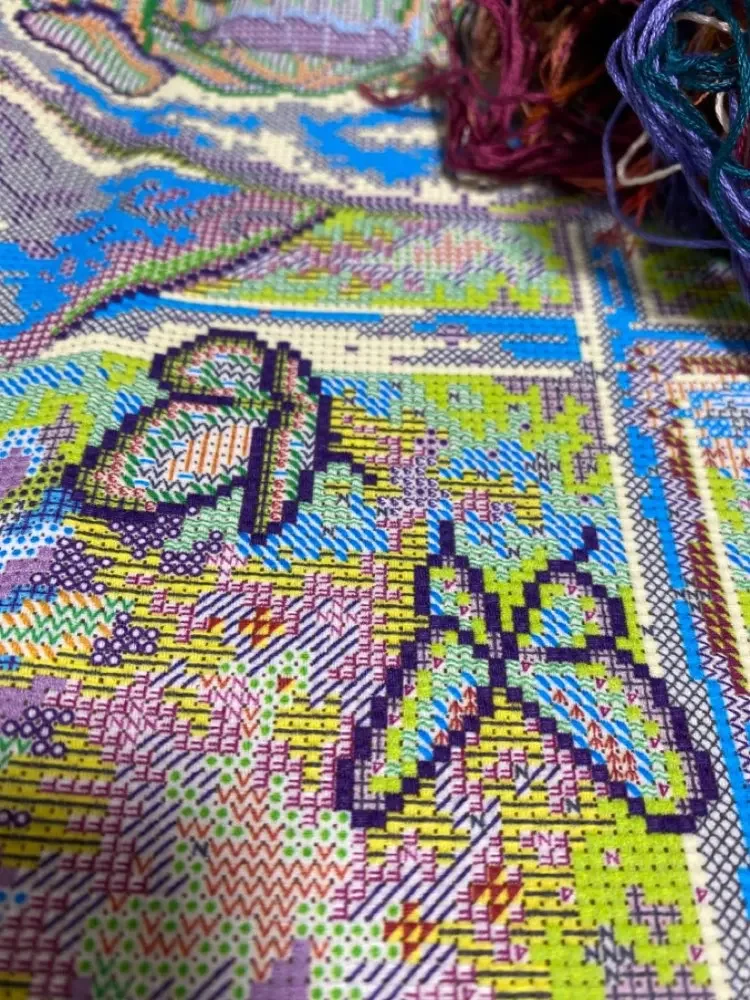 Description Picture 6 of item18CT 11CT 14ct 56X76cm Magical Girl Pre-Printed Cross Stitch DIY Embroidery Set Handmade Handicraft Floss Needle Crafts 97 Color