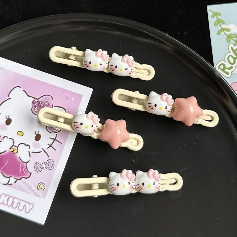 

Kawaii Sanrio Anime Hello Kitty Resin Pink Hairpin Cute Cartoon Bangs Side Clip Star Headwear Duckbill Hairpin Gifts for Girls