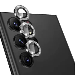 Glitter Diamond Metal Camera Lens Protector with Glass Cover for Z Flip 6 (Black)