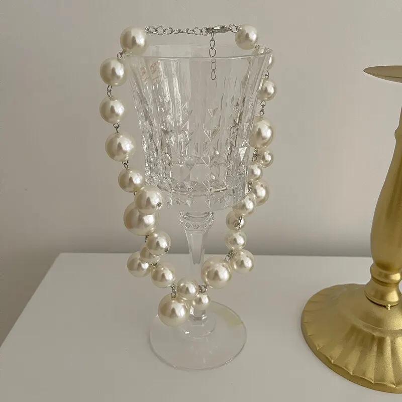 Elegante damesketting met imitatieparels, grote parels, choker, perfect voor feestjes, bruiloften, als bruidssieraad of als cadeau voor meisjes._voghion.com