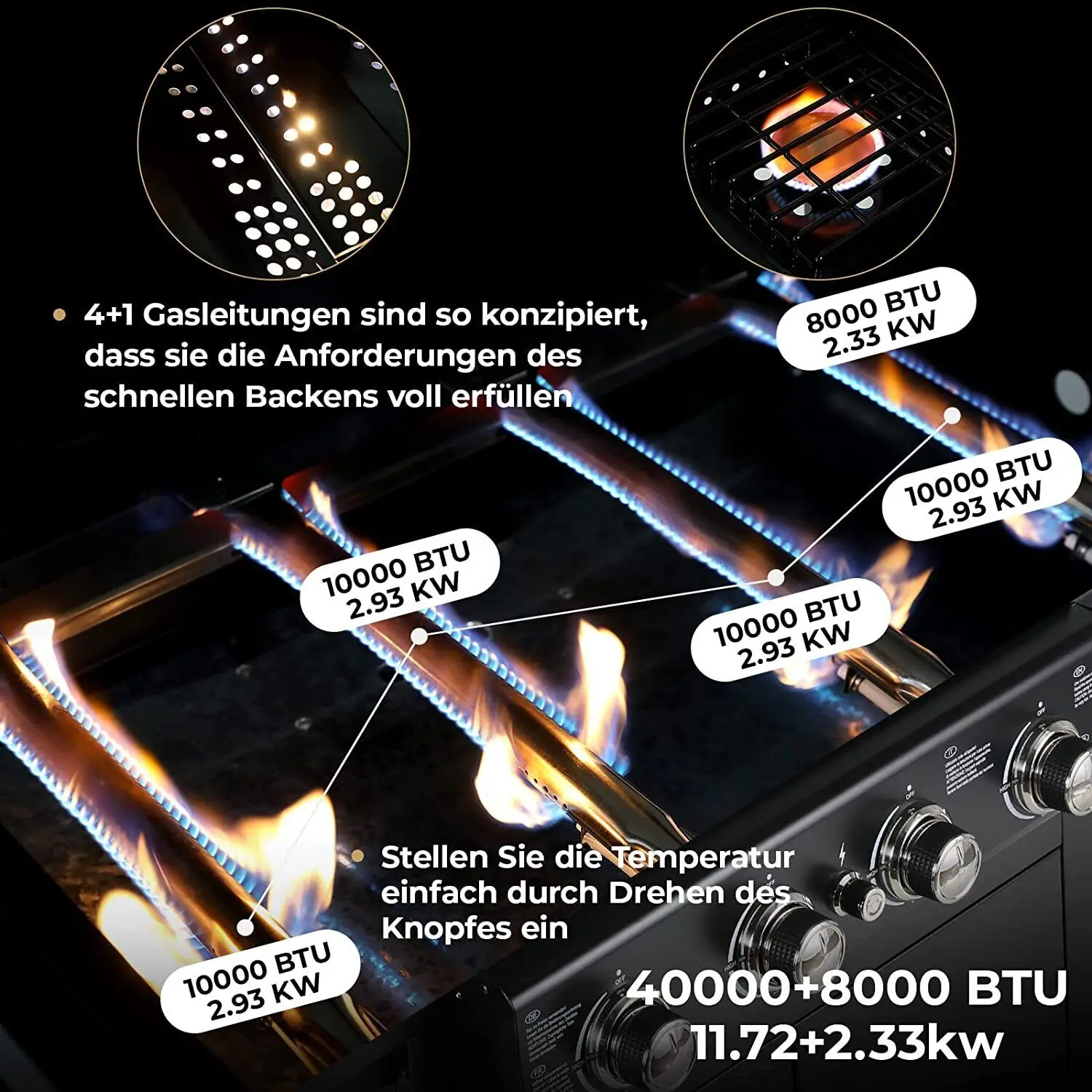 Gas-Grillwagen mit Piezo-Zündung & Thermometer für Gartenpartys