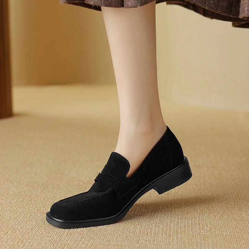 2025 New Women Shoes Size 34-40 Women Suede Real Leather Loafers Casual Spring Shoes Low Heels Vintage Office Lady Daily Dress 6