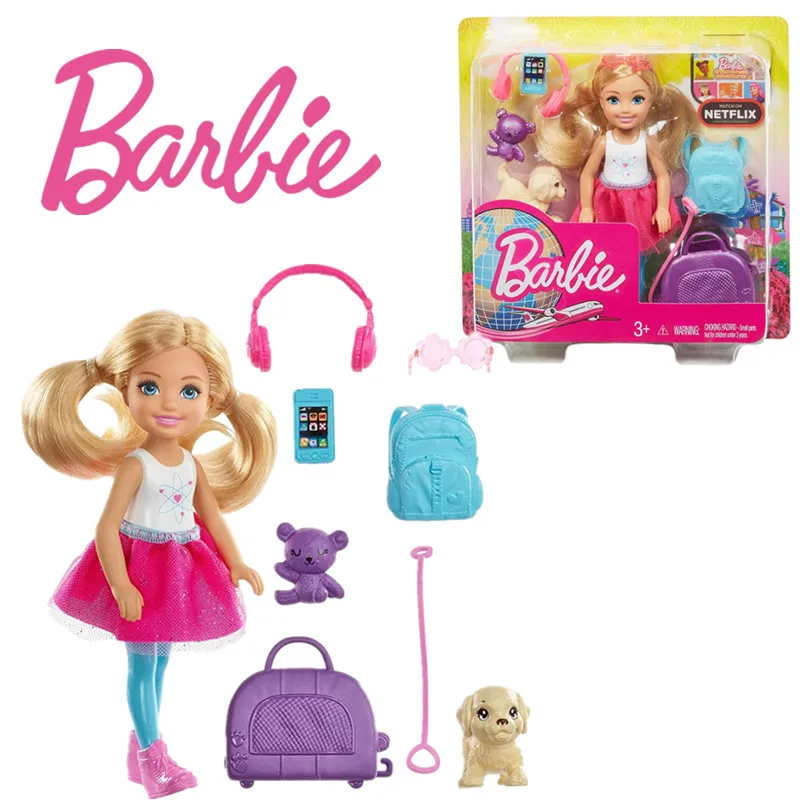 

Barbie Travel Chelsea Doll and A Travel-Themed Set Kawaii Baby Girl Dress Up Toys Accessories Action Figure Model Gifts FWV20