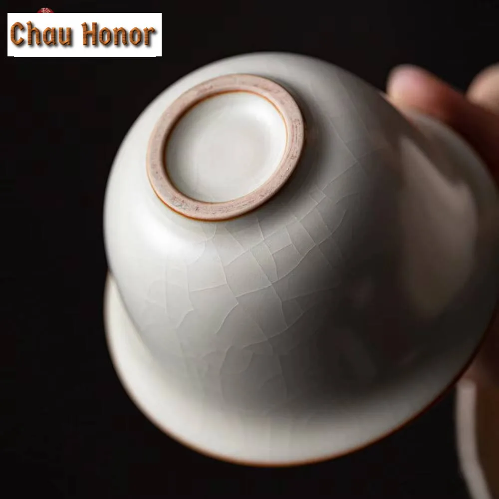 160ml Handmade Ice Cracked Gaiwan Elegant Ru Kiln Porcelain Tea Tureen Tea Brewing Cover Bowl Chinese Teaset Ornament Collection