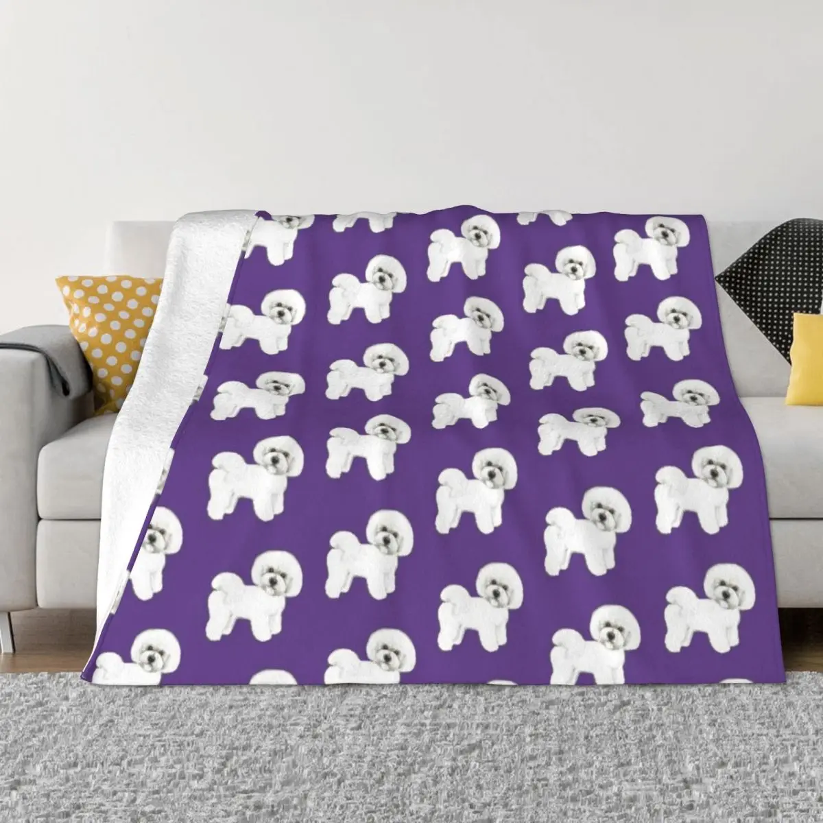 Bichon Frise Dog On Ultraviolet,Pantone Ultraviolet Throw Coperta Soft Plaid Sofa Quilt Coperte Giganti Per Divani