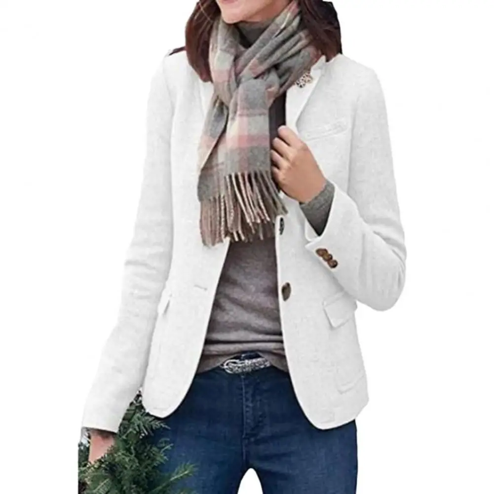 

Women Single-breasted Coat Stylish Women's Lapel Coat Slim Fit Thick Long Sleeve Formal Business Style with Pockets for Fall