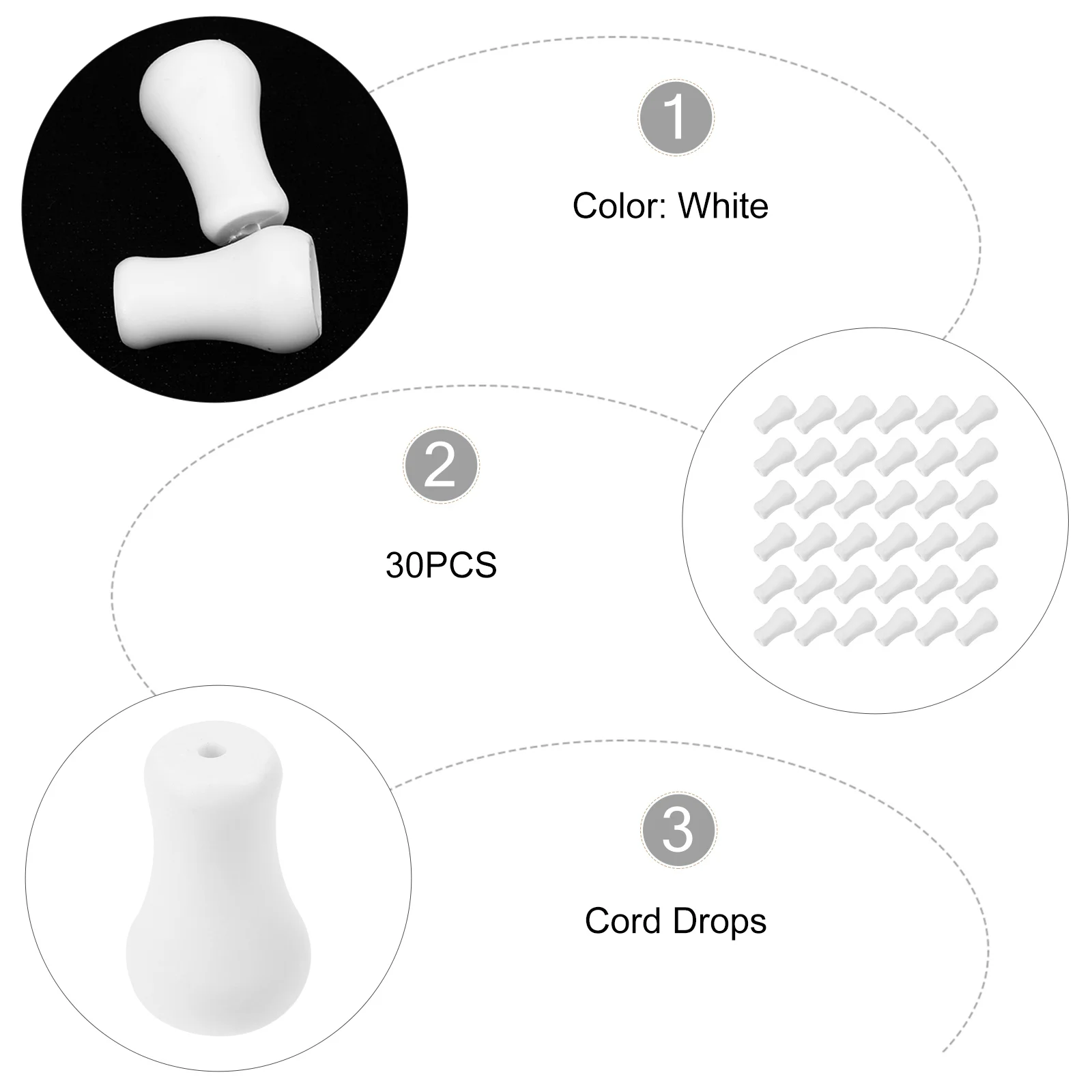미니 블라인드 창 커버 풀 테일 커튼 펜던트, 흰색 블라인드, 플라스틱 코드 드롭 행잉 볼, 30 개