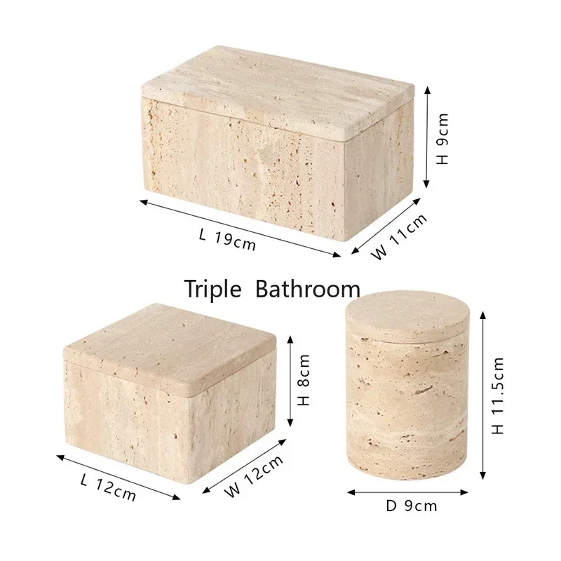 Decorative Travertine Storage Box for Jewelry Natural marble powder Bathroom Vanity Organizer Canister for Cotton Swabs 6