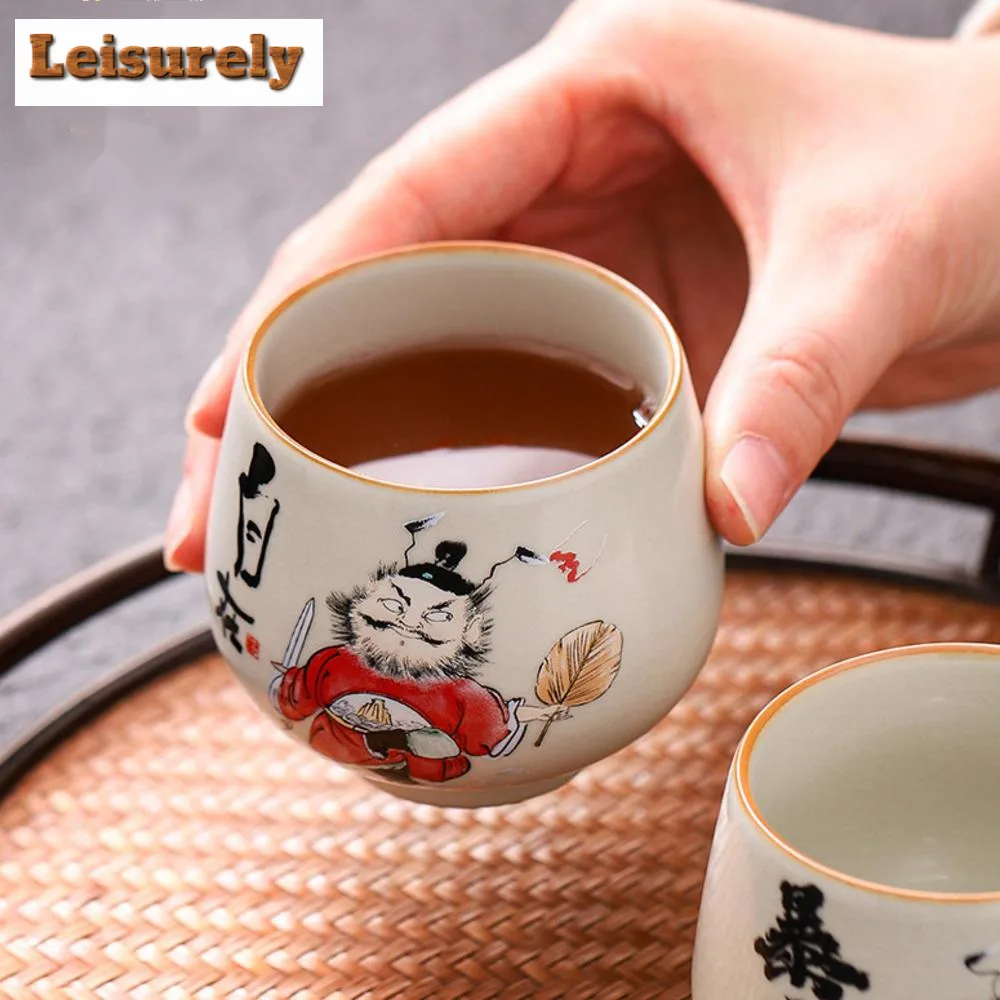 130ml Lucky Rich Ru Kiln Porcelain Teacup Large Capacity Tasting Tea Bowl Cute Water Jug Funny Coffee Mug Chazhan Kung Fu TeaSet