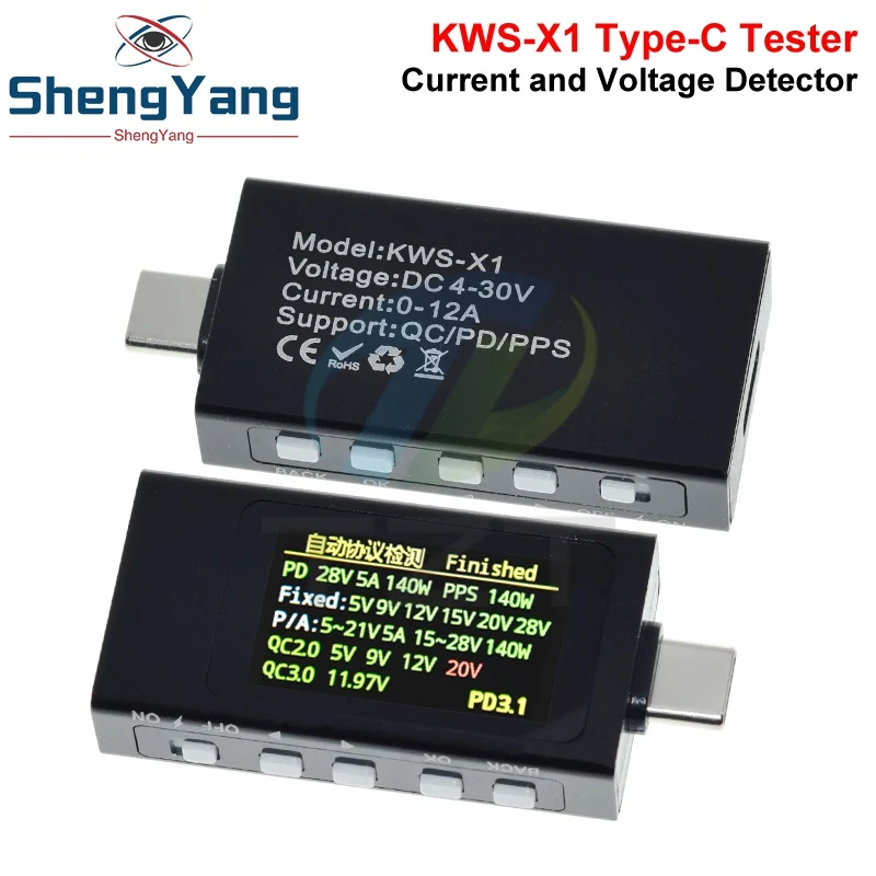 KWS-X1 Typ-C Strom- und Spannungsmonitor DC 4-30V 0-12A Leistungsmesser Tester PD Batteriekapazität Digitaler LCD-Anzeigemesser