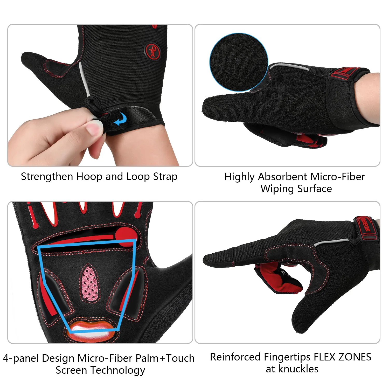MOREOK Cycling Gloves Full Finger Bike Gloves 5MM Liquid Gel Pad Anti-Slip Shock-Absorbing Touchscreen Bicycle Gloves Men Women 4