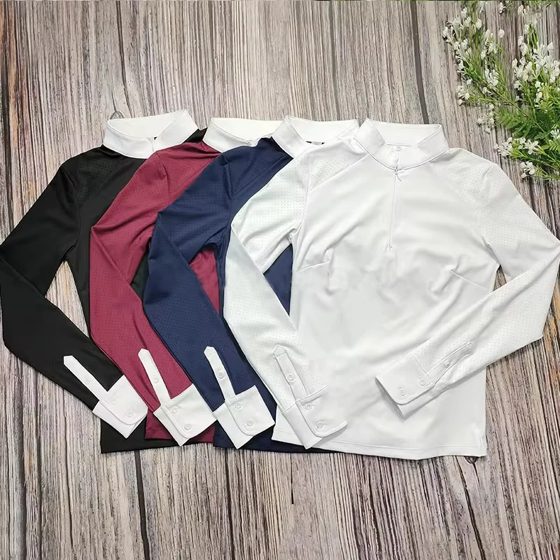 Horse Riding Shirt Women Equestrian Tops Base Layer Female Horse Riding T-Shirts High Elastic Breathable Competition Equestrian Shirts