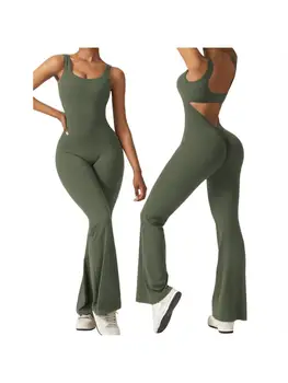 Flare Jumpsuits for Women Sexy Backless Tank Top Bodycon Romper Wide Leg Full Length Pants unitard Sportsuit 1