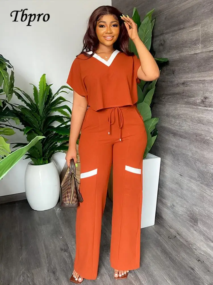 WomenSummerFashionCasualTwoPieceSets2022FemaleVNeckShort