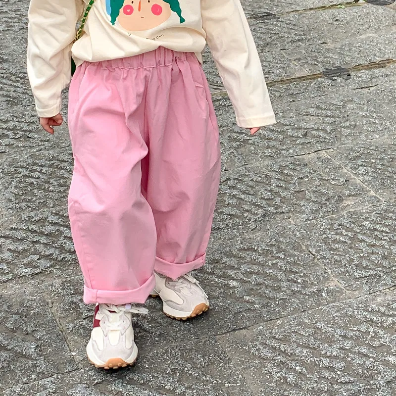 

Spring Autumn baby girls soft all-match straight pants 1-6 years cotton loose casual trousers