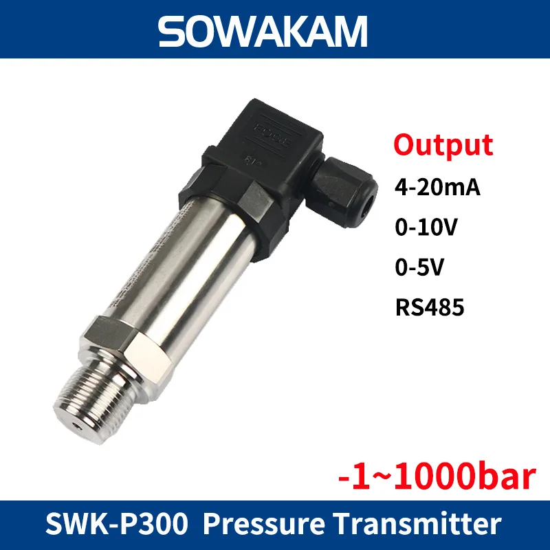 

SWK-P300 Pressure Transmitter Sensors 4-20mA Output For Water Tank Oil Gas -1-0-1000bar Measurment Connector 24VDC Power Supply