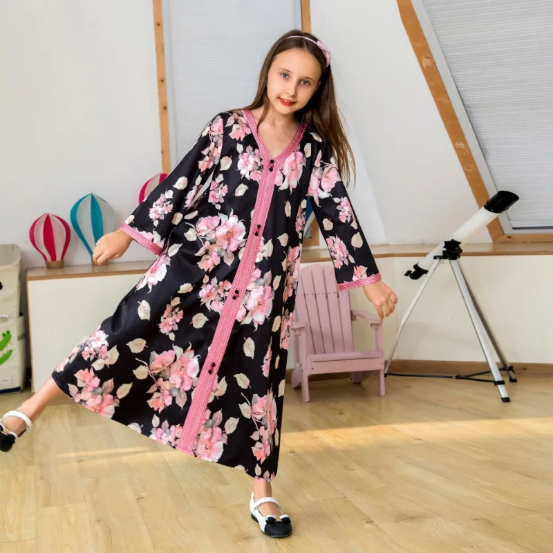 Middle East Clothing Jalabiya Parent-Child Suit Dress round Neck Robe dubai abaya  kaftan  long dresses