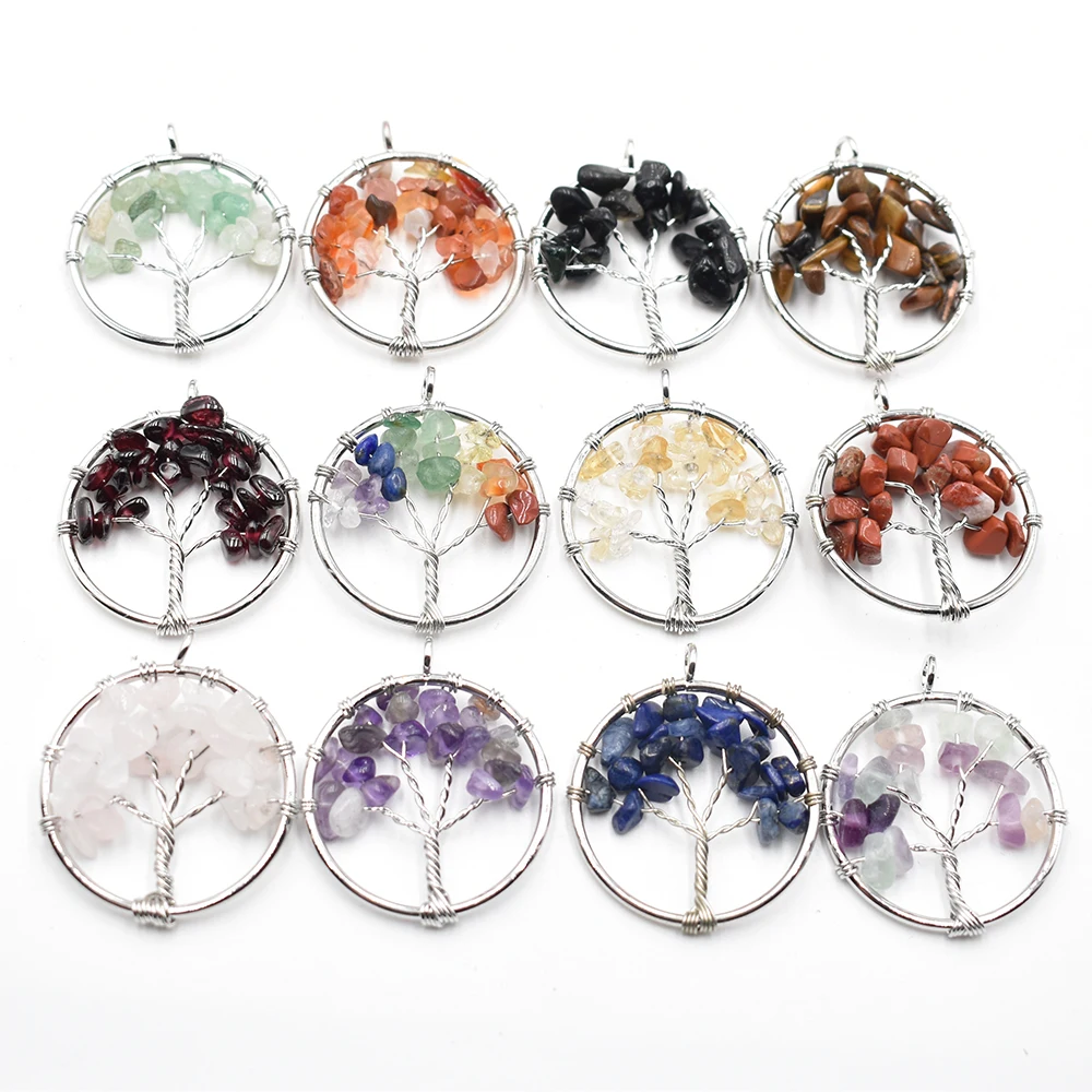 

Wholesale 12/lot Natural Amethysts roses quartz stone handmade wire wrapped tree of life pendants 30mm for jewelry marking